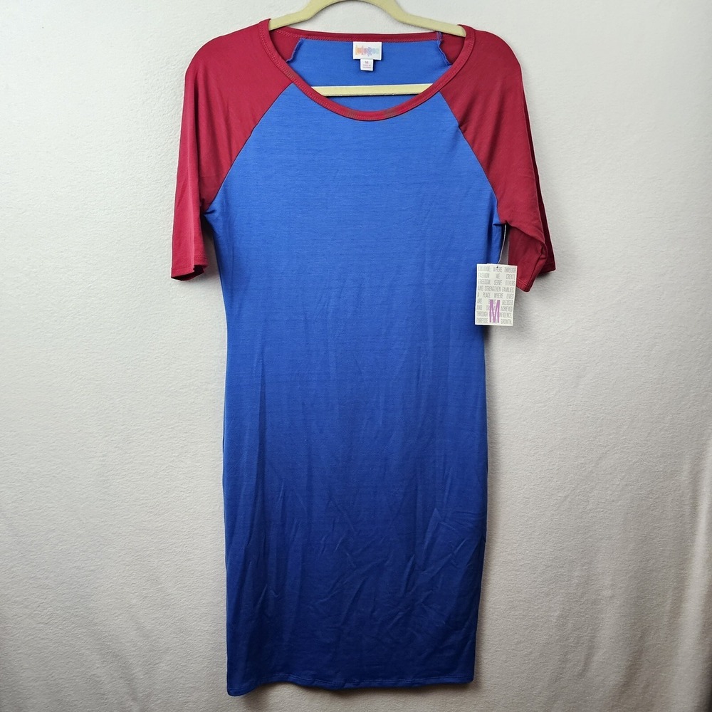 LulaRoe Dress Woman's Size Medium Blue Red 1/2 Sleeve Julia NWT